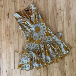 Nanette Lepore gold silk party dress, size 0.